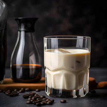 cocktail White Russian in a short tumbler, with vodka, coffee liqueur, and heavy cream, Generative AI