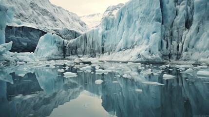 Glaciers and the icebergs of Antarctica from the very south of the Earth. Generative ai image.