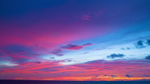 aerial hyperlapse view sunset landscape Amazing pink light of nature cloudscape sky background..beautiful pink sky at sunset above the sea in nature and travel concept..cloudscape background.