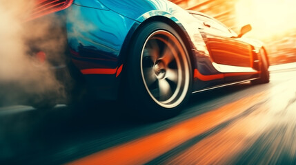 Premium Photo  Red racing car drift on the track, dust from under the  wheels. art illustration, motion blur