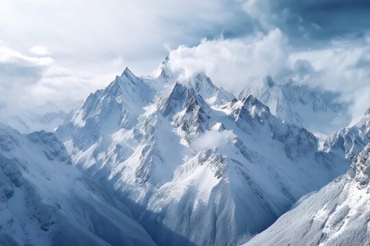Landscape of mountains with glaciers. Generative ai image.