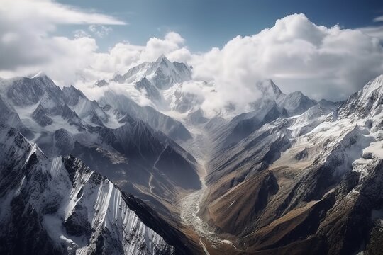 Landscape of mountains with glaciers. Generative ai image.