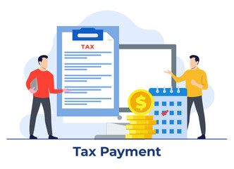 Online tax payment flat illustration vector template, Paperwork, Tax form, Audit, Financial research report and calculation, Financial Accounting
