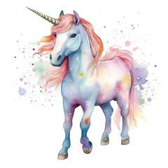 Fototapeta na wymiar Cute watercolor unicorn. Illustration AI Generative.