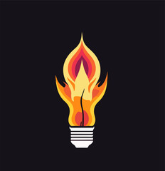 Vector illustration of a cartoon incandescent lamp on a black background