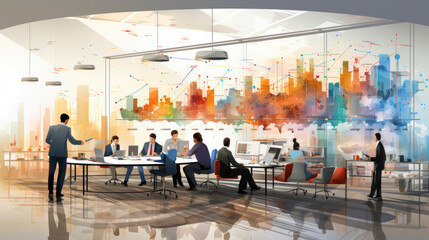 Illustration, business consulting, collaboration, business people working in office, analytics banner background