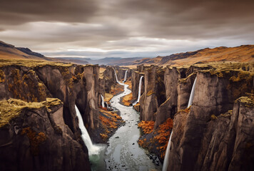 Obraz premium A bird eye view of the Sigolduglju Canyon in Iceland