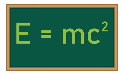 Energy, mass and speed of light equation. EMC formula. Mass and energy equation. Physics resources for teachers and students. Vector illustration.