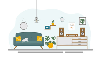 A living room interior in flat style. Concept vector illustration.