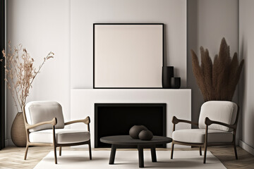 Contemporary Living Modern Interior Space with Mockup Poster Frame in a Stylish Living Room. created with Generative AI