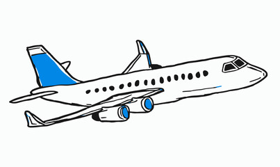 Kid Hand Drawing Doodle of Jet Airplane in the Style of Quirky Naive Art