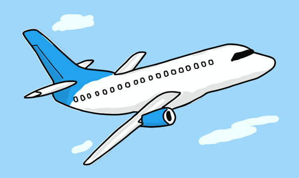 Kid Hand Drawing Doodle of Jet Airplane in the Style of Quirky Naive Art