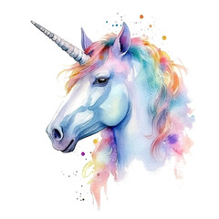 Obraz na płótnie Canvas Cute watercolor unicorn. Illustration AI Generative.