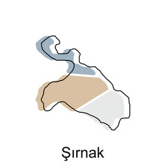 Map of Sirnak Province of Turkey Illustration design, Turkey World Map International vector template