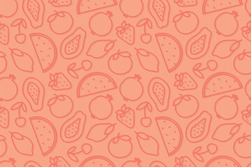 seamless summer fruits pattern; cherry, strawberry, lemon, orange, papaya, watermelon and pomegranate- vector illustration