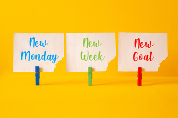 New monday,new week, new goal - word concept on building blocks, text