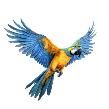 Blue and yellow macaw isolated. Illustration AI Generative