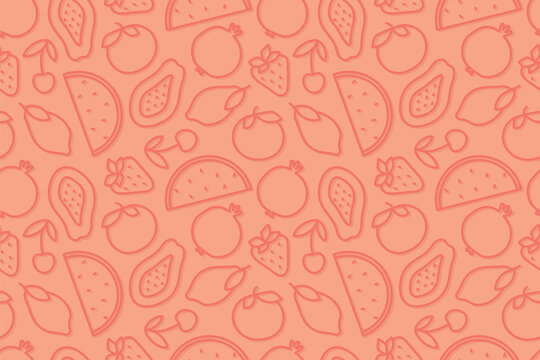 seamless summer fruits pattern; cherry, strawberry, lemon, orange, papaya, watermelon and pomegranate- vector illustration