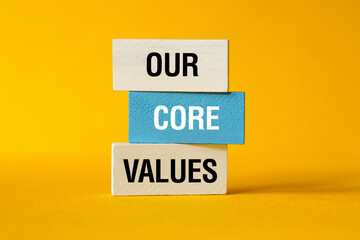 Our core values - word concept on building blocks, text