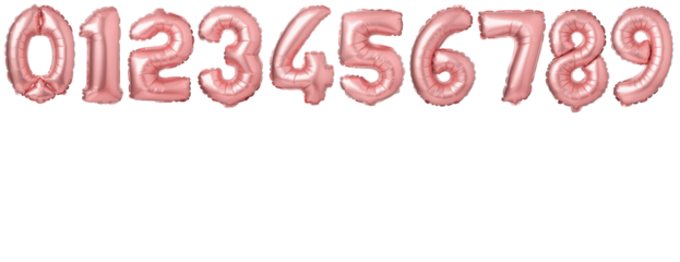 Balloons metallic rose gold numbers, 3D numbers balloon, Set foil balloons in shape of numbers on transparent background