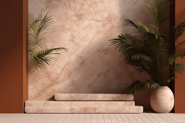 Fototapeta premium Minimal mockup with premium podium made of natural sto