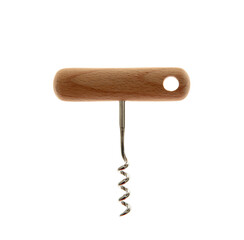 Corkscrew isolated on transparent, PNG. Wine bottle opener with wooden handle