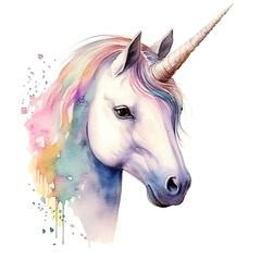 Cute watercolor unicorn. Illustration AI Generative.
