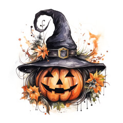 Halloween pumpkin watercolor isolated. Illustration AI Generative.
