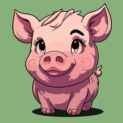 Illustration of cute baby pig cartoon looking up at the sky
