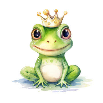 Watercolor princess frog isolated. Illustration Generative AI.