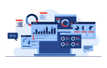 SEO analytics optimization dashboard, Search result optimization, Marketing analytics, Market research, Business Analysis concept for landing page, web banner, infographic, social media
