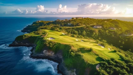 Rolgordijnen Beautiful drone photo of a golf resort summertime - Generative AI © RobertNyholm