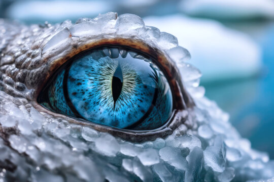 Crocodile covered in ice - extreme weather as a result of climate change (Generative AI)