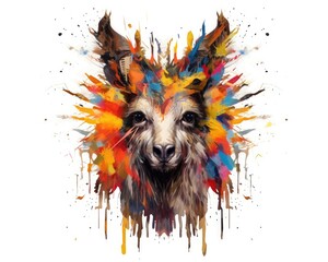 llama  form and spirit through an abstract lens. dynamic and expressive lama print by using bold brushstrokes, splatters, and drips of paint. llama raw power and untamed energy