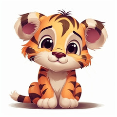 a cartoon drawing of a cute tiger cub 