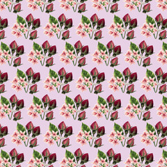 seamless floral pattern with colorful wild flowers on mirror reflecting blue sky