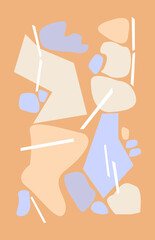 Organic shapes. Abstract, modern, trendy, design forward & colorful shape illustration. Periwinkle, neutrals, beige, linen rock stacks.