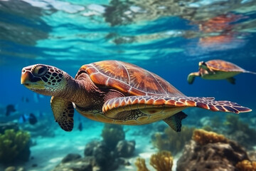 Obraz premium sea turtle swimming in water