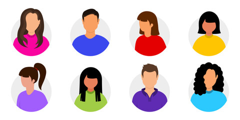 Bundle of different people avatars. Different men and women characters collection. Set of colorful user portraits. Male and female characters faces. Isolated vector illustration
