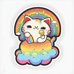 rainbow kakigori maneki neko cute vector sticker 