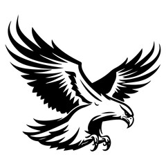 Black outline silhouette of eagle vector art. Bird mascot icon illustration.