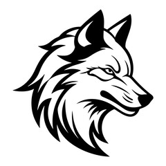 Wolf head black outline art. Wild animal mascot vector illustration.