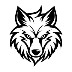 Angry wolf head black outline art. Wild animal mascot vector illustration.