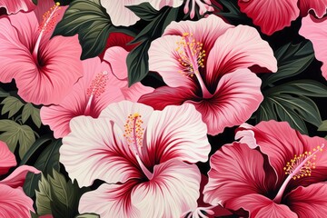 Hibiscus Harmony: Exquisite Images of Blooming Hibiscus - Seamless Tile Background, Tiling Landscape, Tileable Image, Endless Repeating pattern