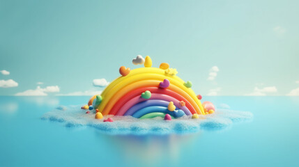 rainbow in the middle of the ocean minimal rendering background