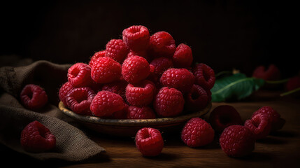 Handful of Raspberries in a Moody and Dramatic Still: Berry Bliss in Shadows