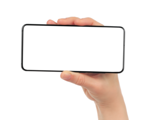 Hand holding modern Smartphone, isolated on transparent background