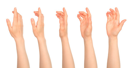 Set of woman hand in motion, isolated on transparent background
