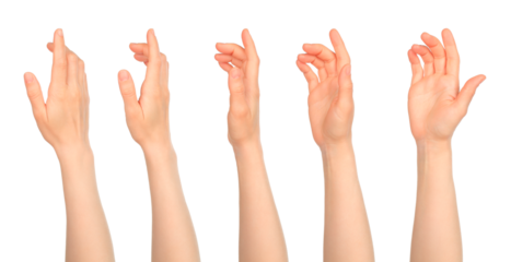 Set of woman hand in motion, isolated on transparent background