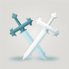 simple 2d crossed swords in the style of a 2d video game all white background  - obrazy, fototapety, plakaty